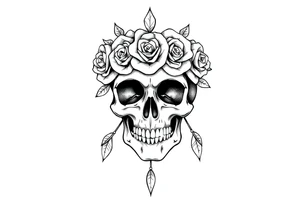 skull with crown of roses tattoo idea