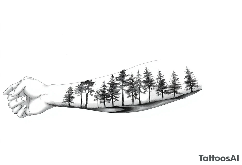 Full arm sleeve that starts with trees on the forearm tattoo idea Full arm sleeve that starts with trees on the forearm tattoo idea