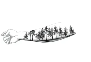 Full arm sleeve that starts with trees on the forearm tattoo idea