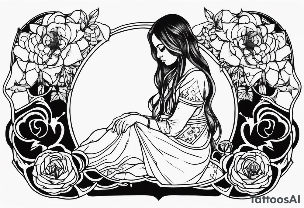 Sad girl Gothic stigmata tattoo idea