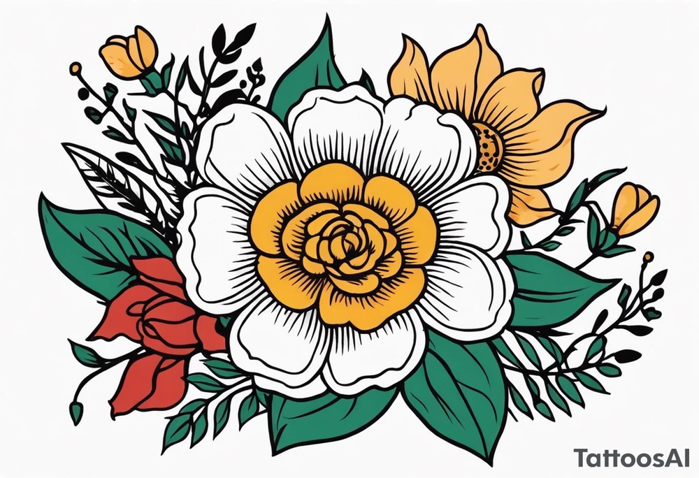 baptize

old school vintage simple traditional design with vintage flowers surrounding
bold color simple tattoo idea