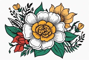baptize

old school vintage simple traditional design with vintage flowers surrounding
bold color simple tattoo idea