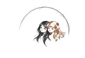 3 petites filles ( une cheveux noir et deux blondes)
sous un arc en ciel incomplet tattoo idea