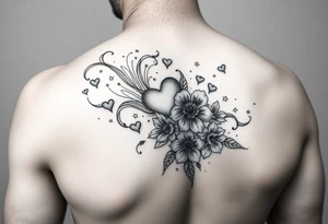 I want swirling lines like wind with hearts and stars an flowers with makeup floating tattoo idea
