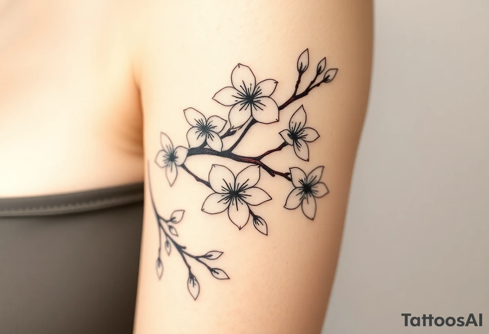 delicate cherry blossoms swirling in spring breeze with petals tattoo idea