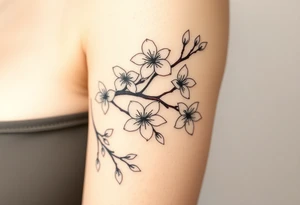 delicate cherry blossoms swirling in spring breeze with petals tattoo idea