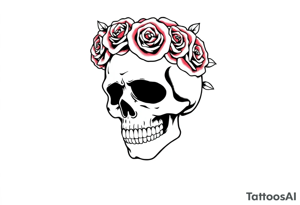 skull with crown of roses tattoo idea