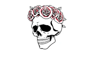 skull with crown of roses tattoo idea