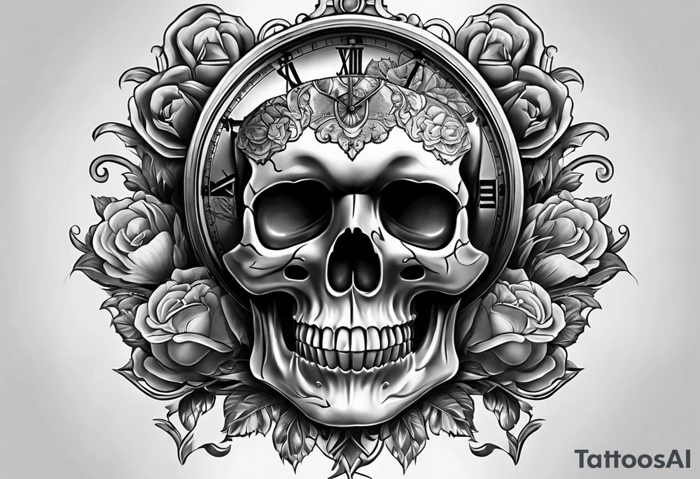 Skull with watch tattoo idea