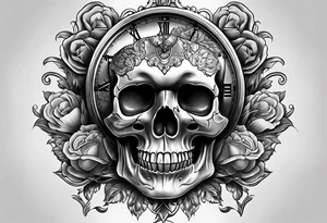 Skull with watch tattoo idea