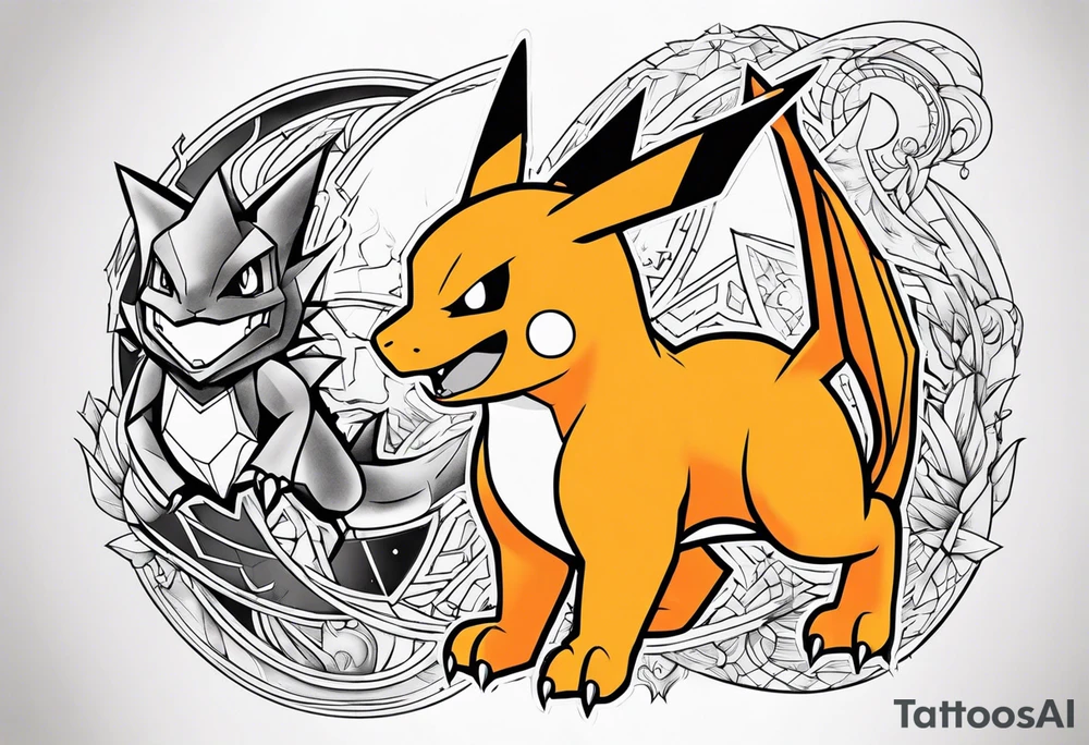 charizard and pikachu tattoo tattoo idea