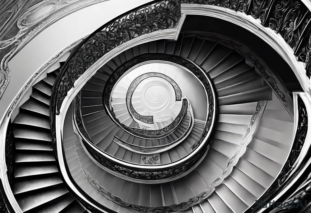 Man walking up a Deteriorating spiral stair case with falling steps tattoo idea