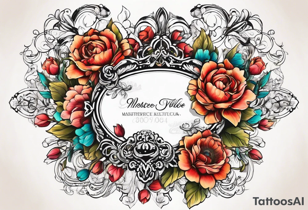 Vintage frame with flowers and space tattoo idea