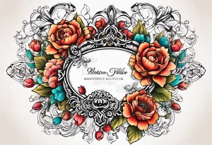 Vintage frame with flowers and space tattoo idea
