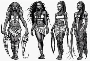 African female Viking  full body 
slim long face small mouth long braided hair tattoo idea