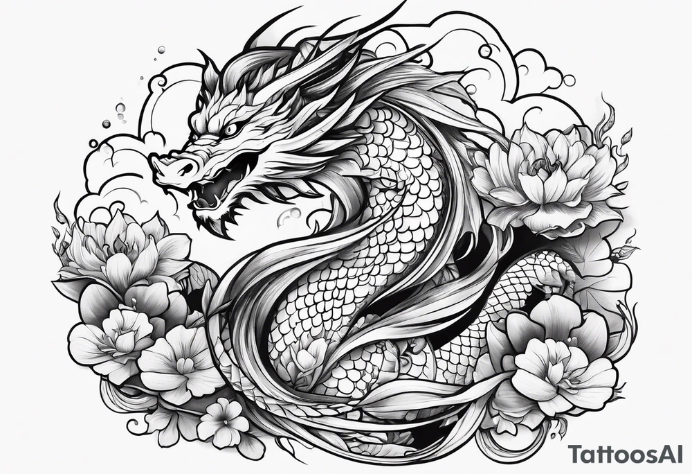 dragon and koi fish cute tattoo idea