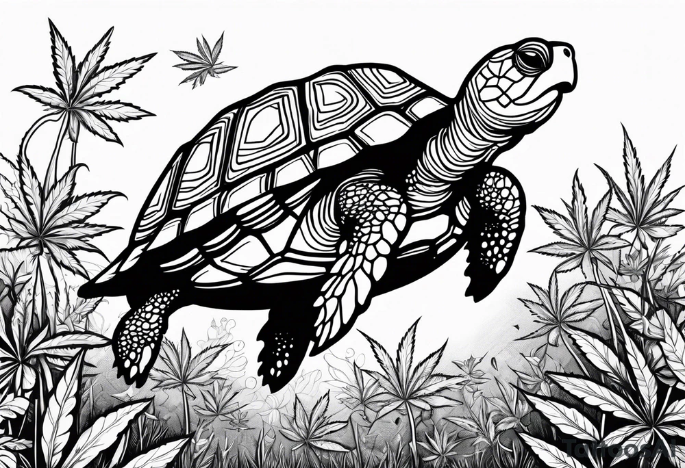 Turtle in marijuana field tattoo idea