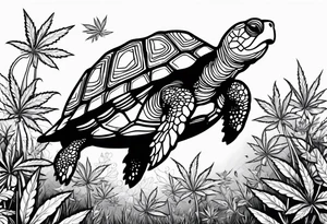 Turtle in marijuana field tattoo idea