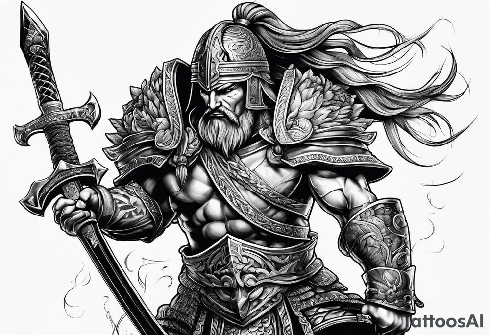 A warrior struggling a carry a brain tattoo idea