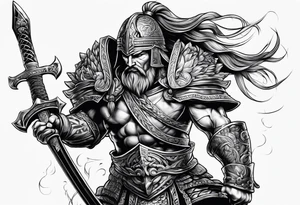 A warrior struggling a carry a brain tattoo idea