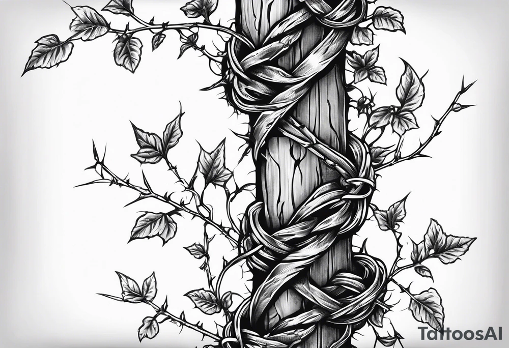 Barbed wire with poison oak vine wrapped around it for a spine tattoo tattoo idea
