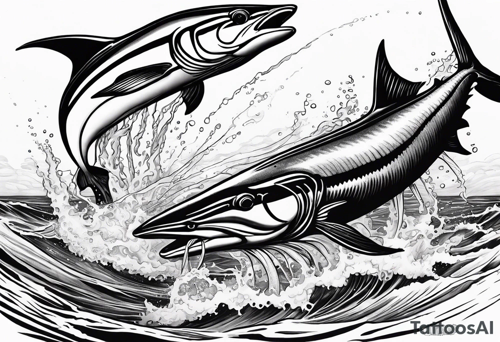 Giant squid fight with and pulling down a black marlin. tattoo idea