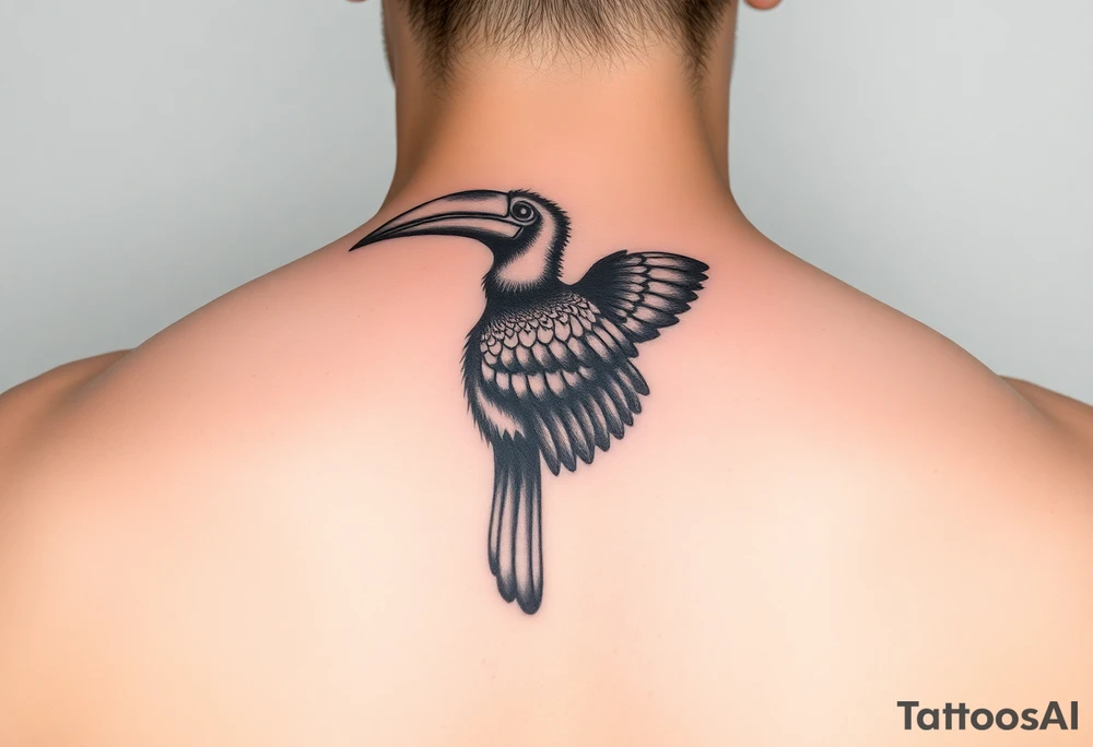 picture of a Kalimantan hornbill with a picture of a woven shield mat tattoo idea