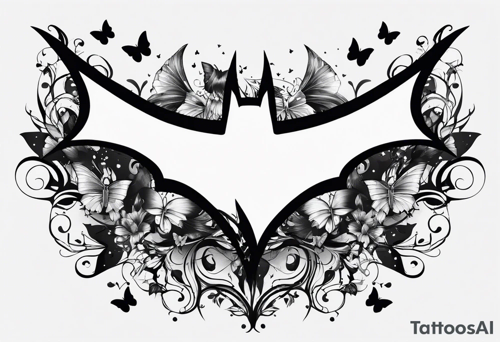 Small Batman symbol with butterflies all around it for a forearm tattoo tattoo idea