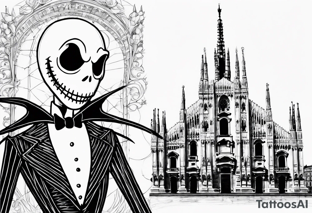 Jack Skellington with duomo of milano tattoo idea