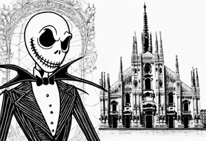 Jack Skellington with duomo of milano tattoo idea