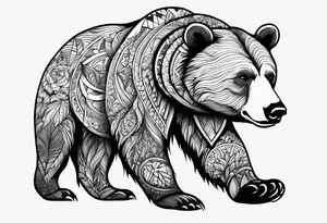 Powerful bear with the word family written tattoo idea