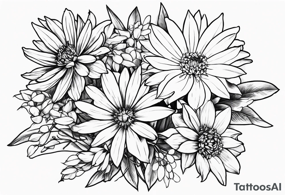 Aster and larkspur bouquet tattoo idea