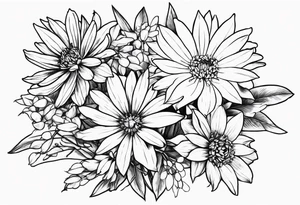 Aster and larkspur bouquet tattoo idea
