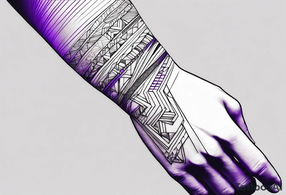 lines around wrist, abstract, black and purple, covered from wrist to forearm, fully covered, no borders, blackwork, no people tattoo idea