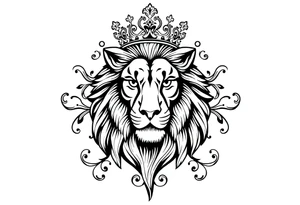 majestic lion wearing ornate crown, surrounded by baroque flourishes tattoo idea