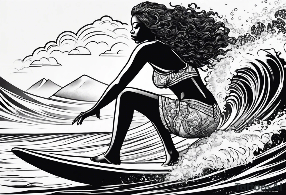 Black woman surfing tattoo idea