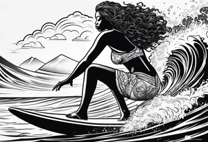 Black woman surfing tattoo idea