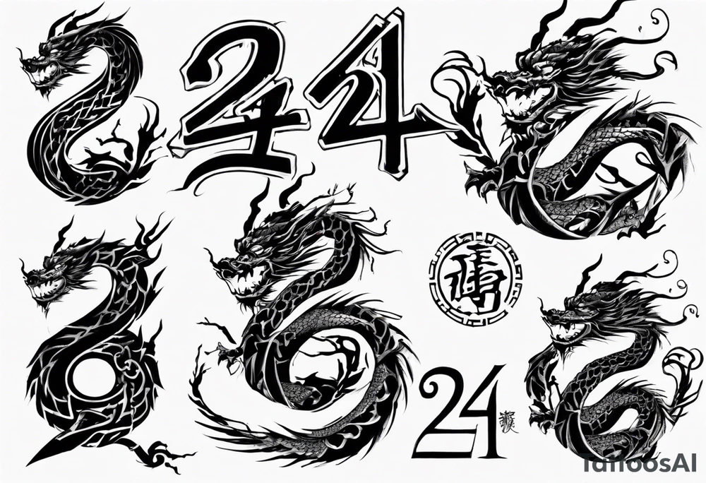 Number 24 with a Chinese dragon around it tattoo idea