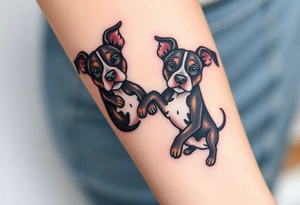 rednose pitbull and black blue heeler dogs playing together tattoo idea