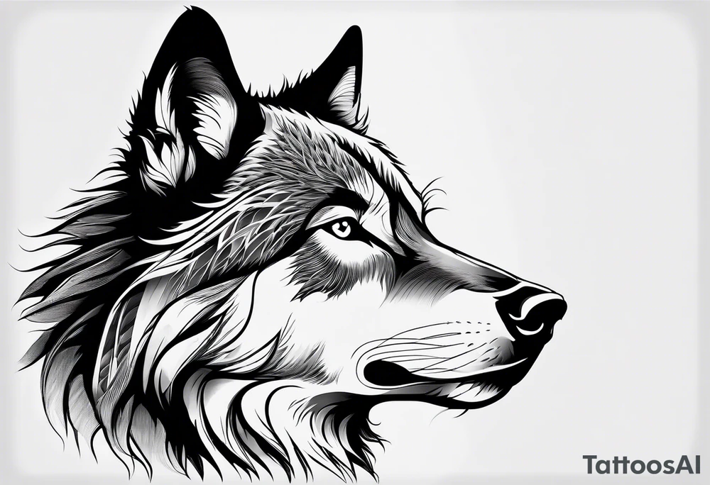 right side profile of a wolf face tattoo idea