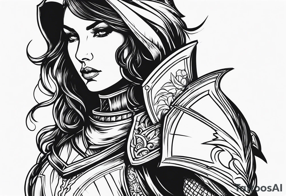 Dark fantasy women knight traditional tattoo idea