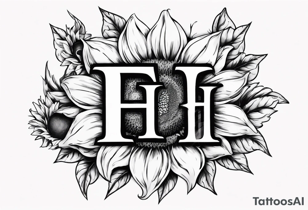 combining the letters E and H with a sunflower image tattoo idea