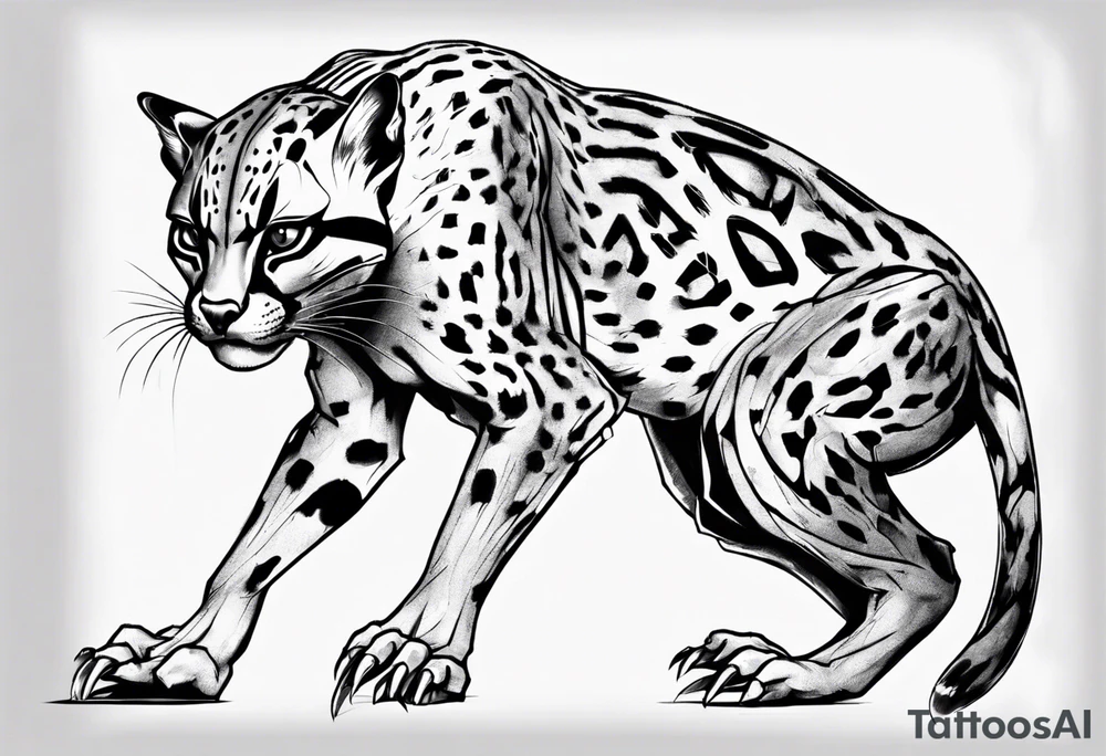cybernetic ocelot full body roar tattoo idea