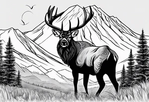 Wildlife, trees, mountains tattoo idea