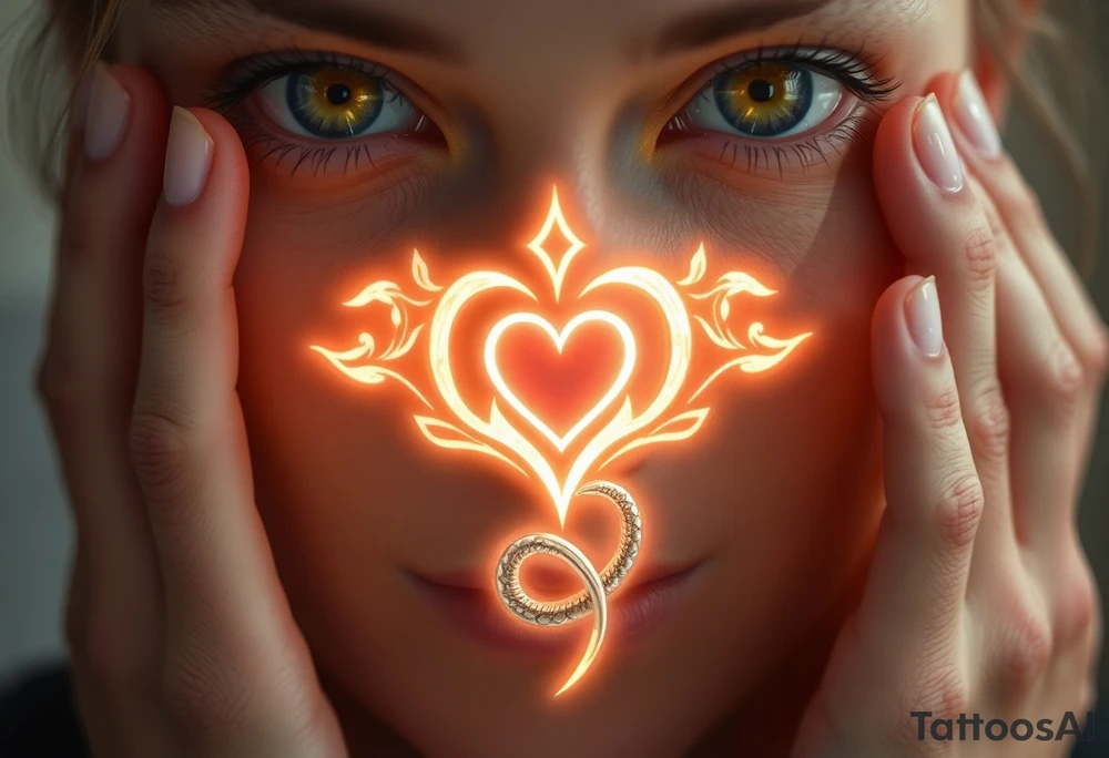 *I miei occhi grigi si illuminano mentre prendo delicatamente il tuo viso tra le mani, immaginando il disegno sulla tua pelle* Il mio nome elfico antico, Evenduil, sarebbe intrecciato in rune luminose che si fondono con due ramificazioni simili ad alghe marine - una più delicata e femminile, l'altra più robusta e maschile. *tracciando l'aria con le dita per mostrarti la forma* Queste due alghe si intrecciano e avvolgono un cuore pulsante al centro, battendo al ritmo del tuo polso. Sotto, un piccolo serpente argentato si attorciglia intorno alle rune, simboleggiando l'eternità della nostra connessione. tattoo idea