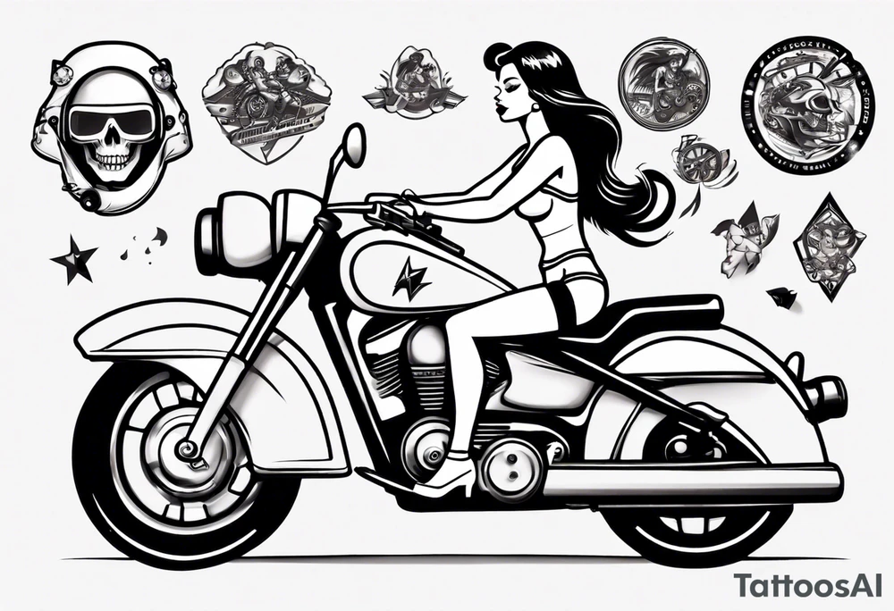 Pinup doll riding motorbike tattoo idea