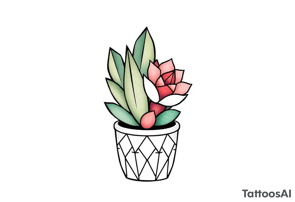 cute cacti and succulent in a pot tattoo idea