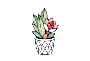 cute cacti and succulent in a pot tattoo idea
