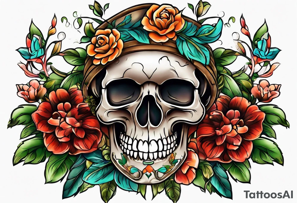 skull flower pot tattoo idea