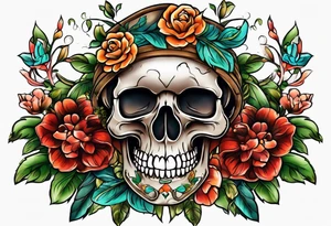 skull flower pot tattoo idea